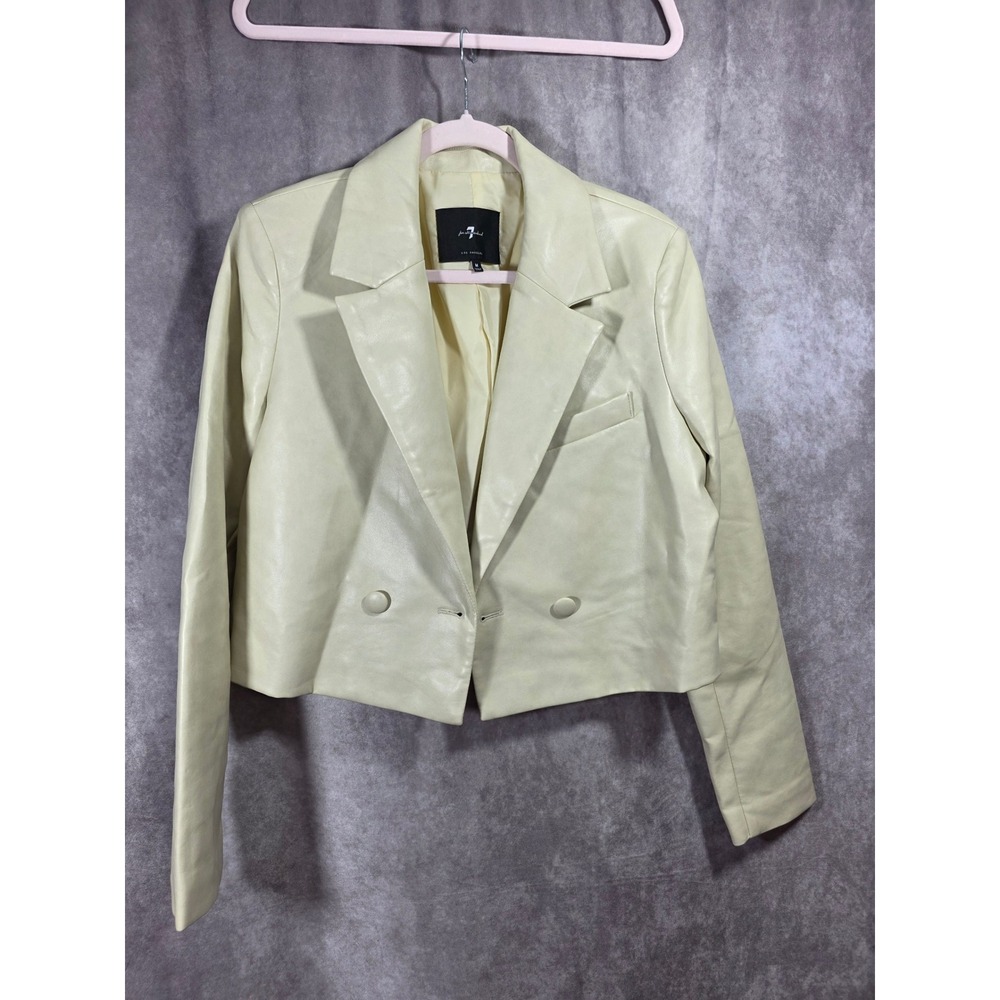 7 For All‎ Mankind Faux Leather Cropped Blazer Cream Double Breasted Jacket M